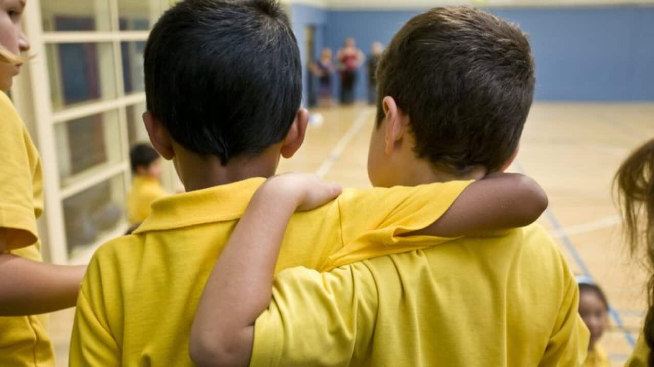School children in school environment