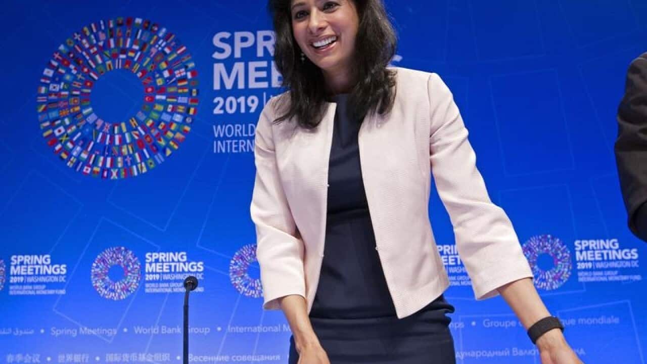 IMF chief economist Gita Gopinath at the press conference