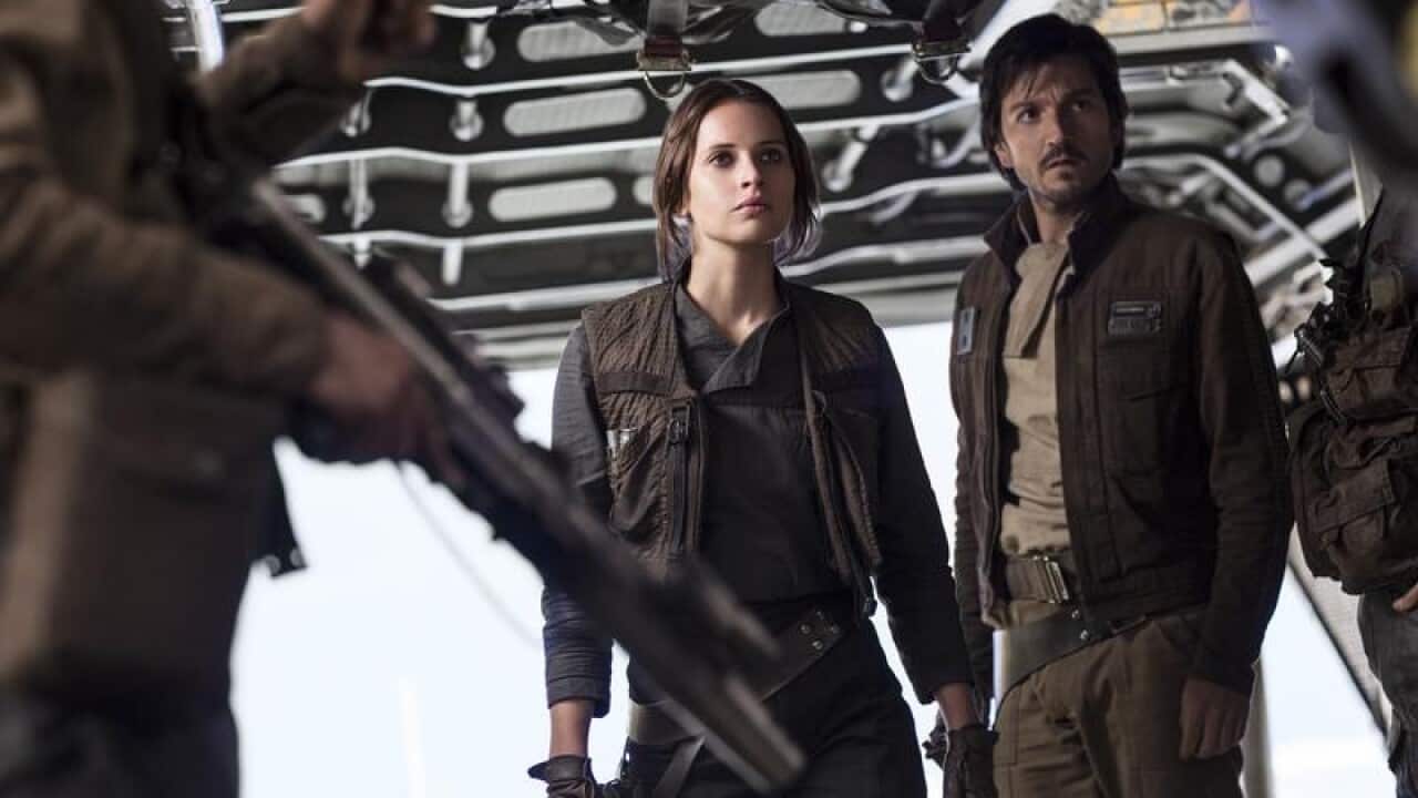 image released by Lucasfilm Ltd. shows Felicity Jones and Diego Luna