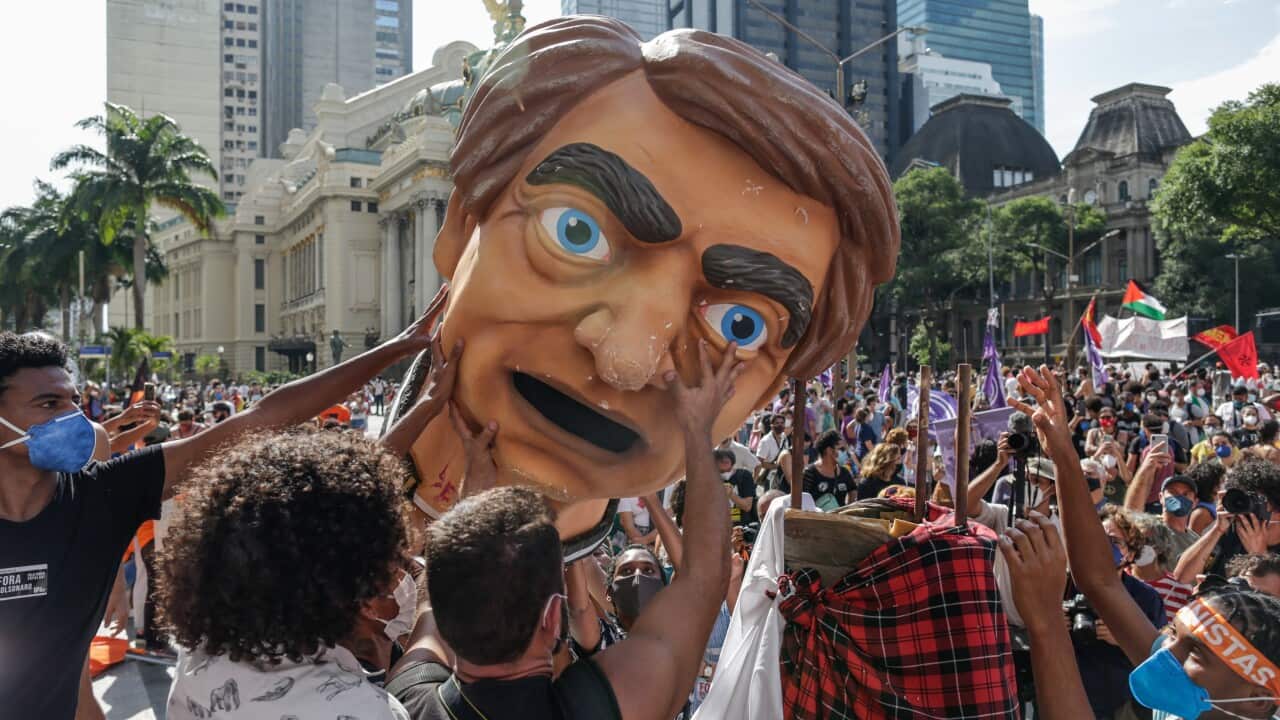 Protesters at the anti-Bolsonaro demonstration in Rio de Janeiro, Brazil, 29 May 2021.