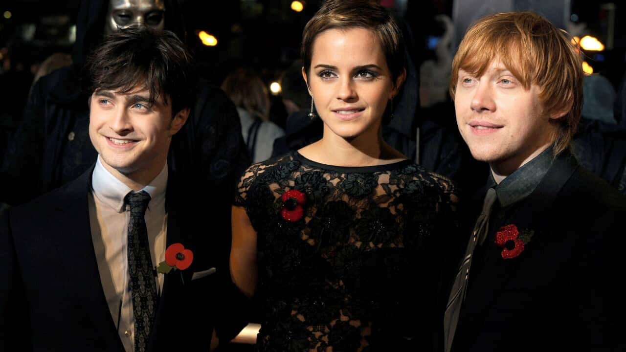 Daniel Radcliffe, Emma Watson and Rupert Grint arrive at the world premiere of 'Harry Potter and the Deathly Hallows Part 1'.