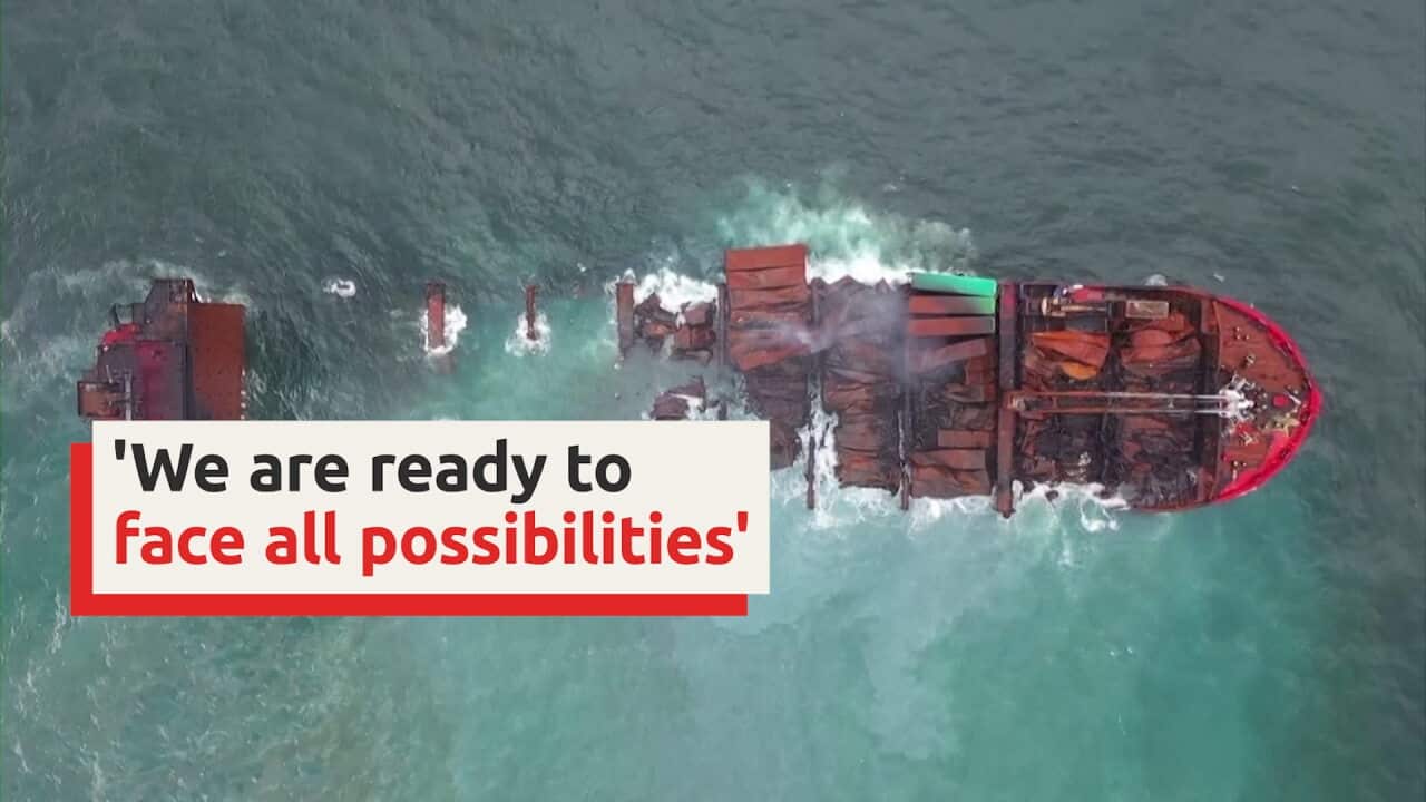 Drone captures images of sunken cargo ship off Sri Lanka coast