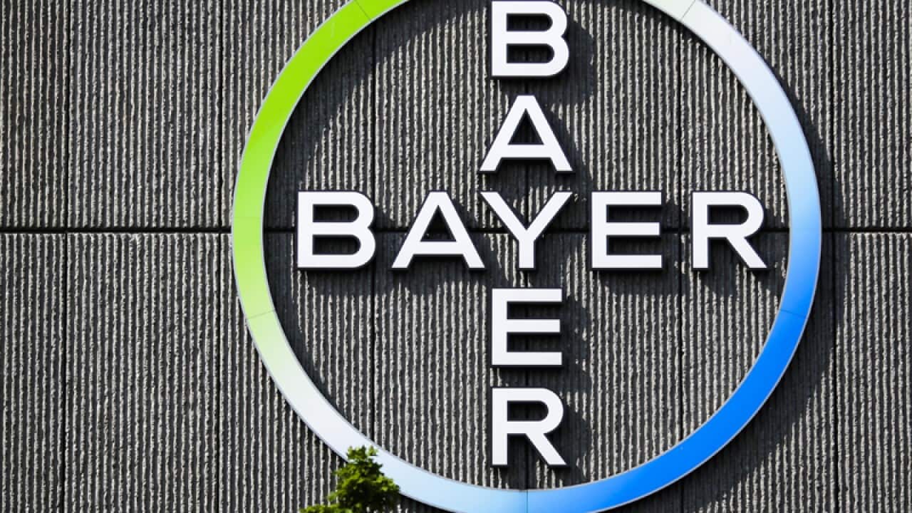 The Bayer AG corporate logo in Berlin