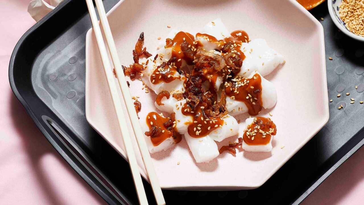 Penang-style chee cheong fun (Steamed rice noodle rolls)