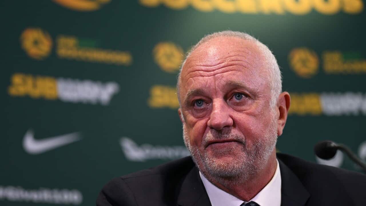 Graham Arnold speaks to media at a press conference in Sydney on Monday