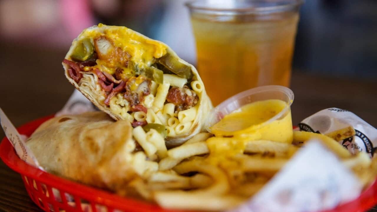 he 'Queso Popcorn Chicken Wrap' from RoyAl's Chicken and Burgers