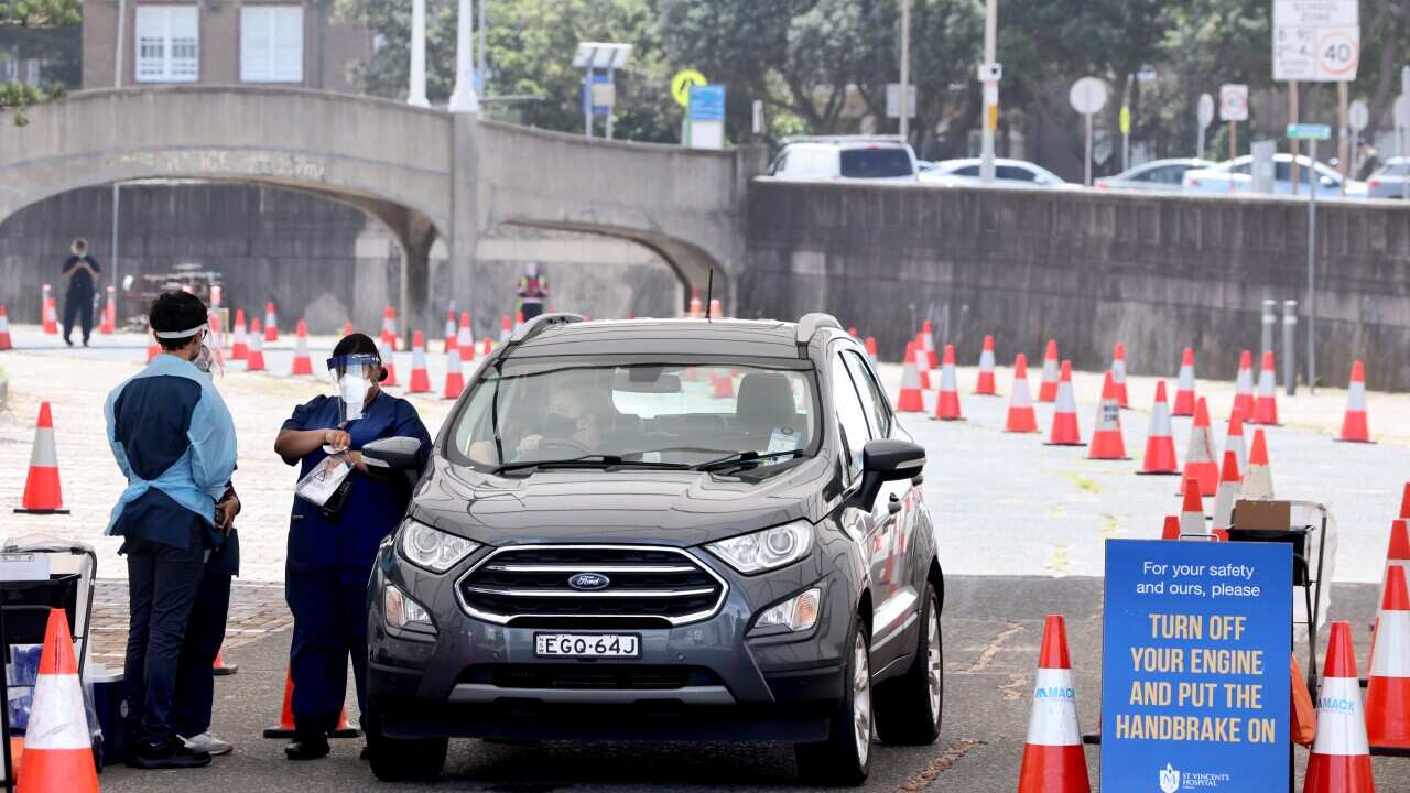 Drive-through COVID-19 testing clinic at Bondi Beach in Sydney.