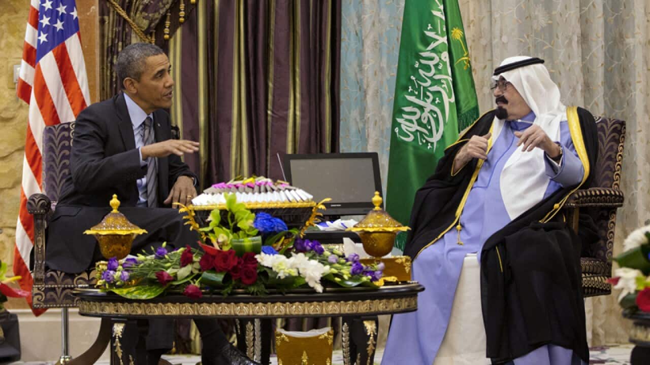 President Barack Obama meets with Saudi King Abdullah
