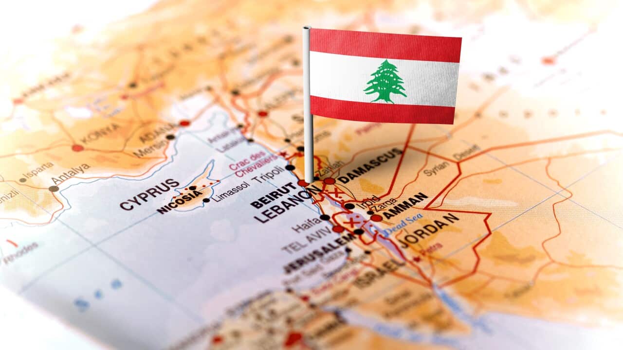 Lebanon pinned on the map with flag