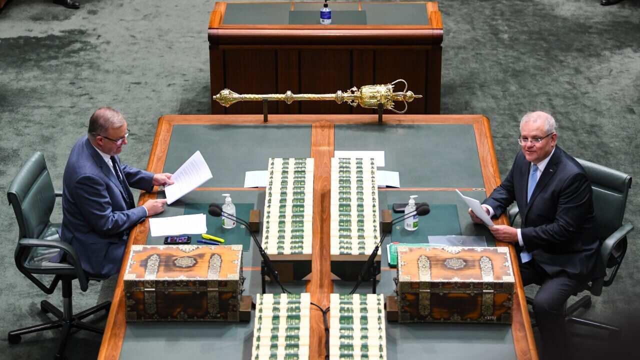 Prime Minister Scott Morrison and Australian Opposition Leader Anthony Albanese.