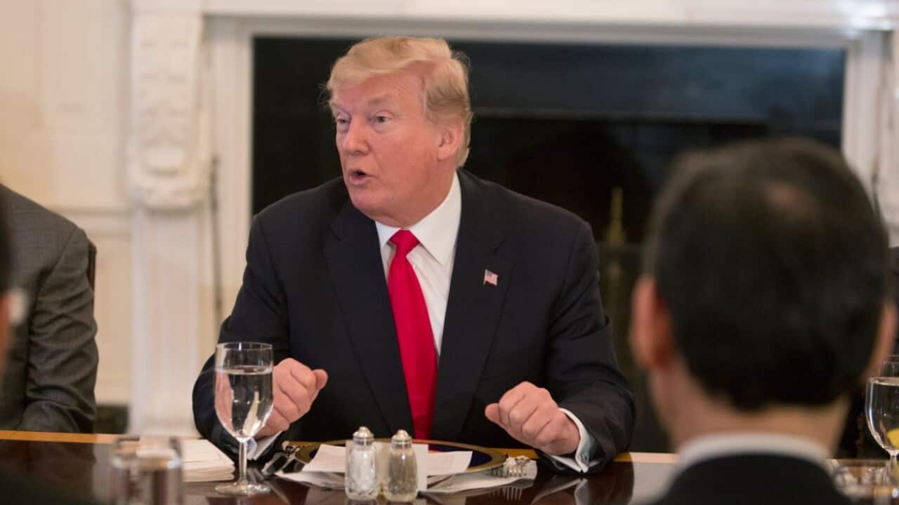 US President Donald J. Trump speaks during a lunch with the United Nations Security Council