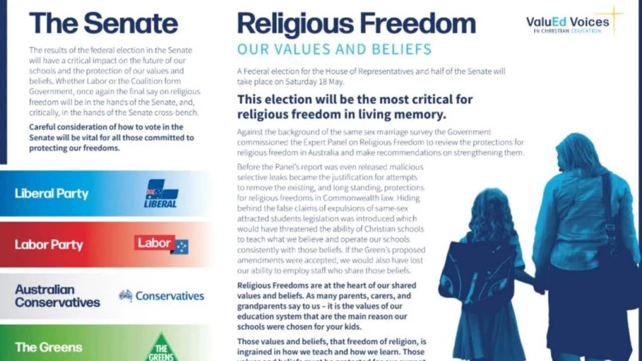 The flyers given to parents with children attending Christian schools.