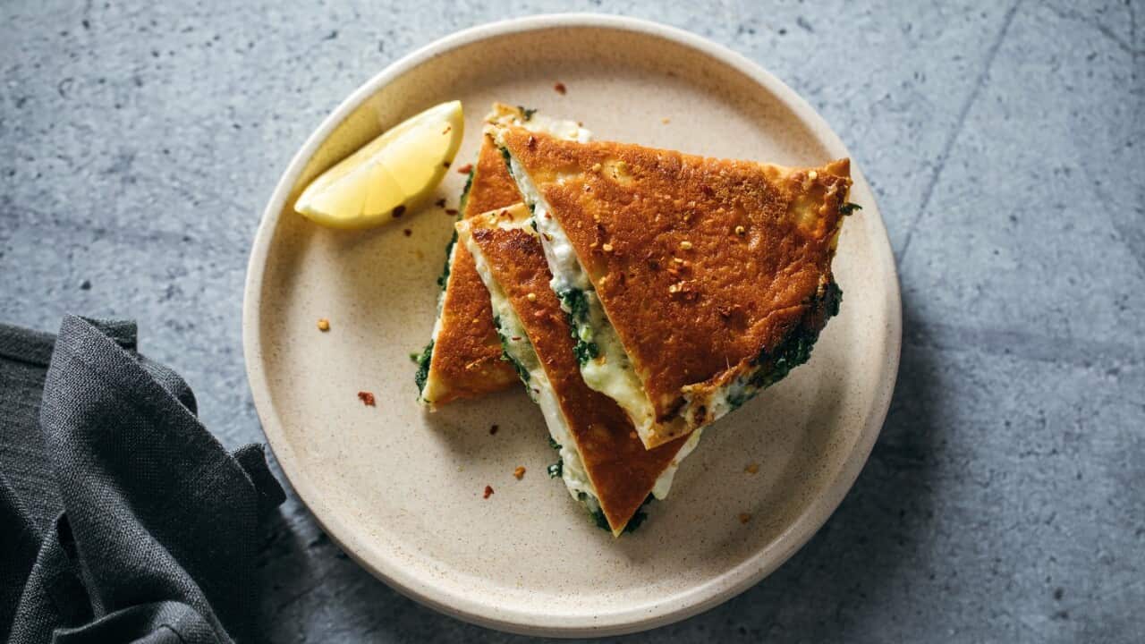 Three-cheese and spinach gozleme