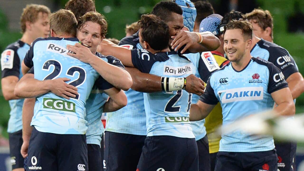 Waratahs players celebrate