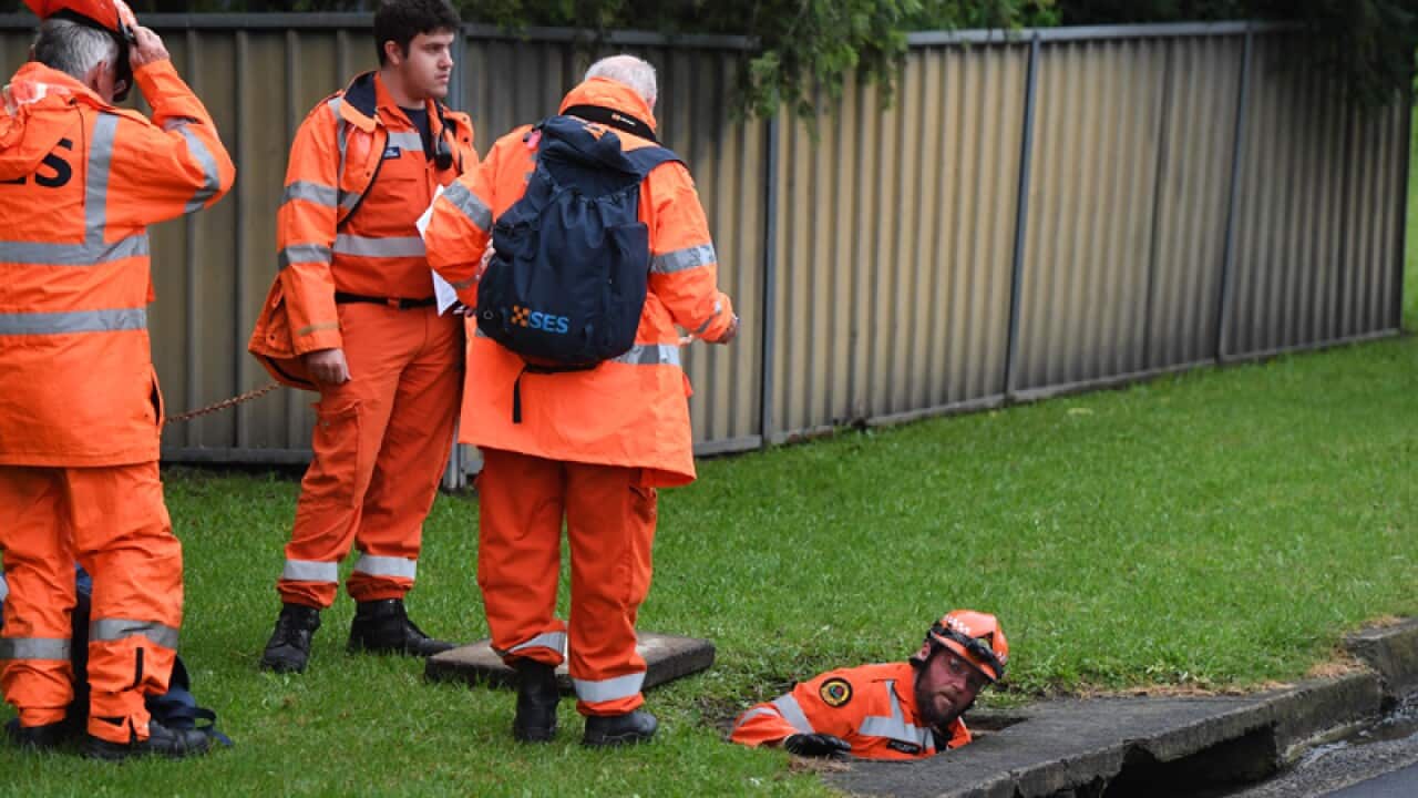 State Emergency Service volunteers begin searching storm water drains