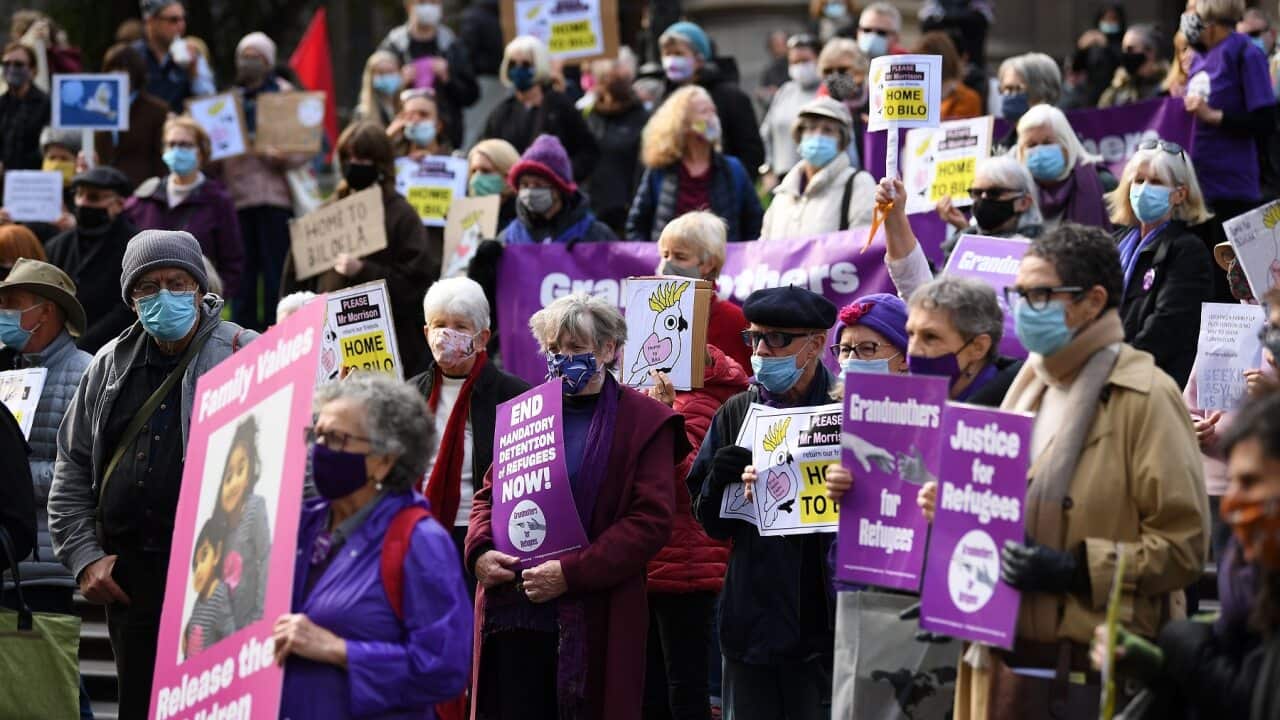 Supporters of arguably Australia's best known refugee family - the Murugappans - protest in Melbourne