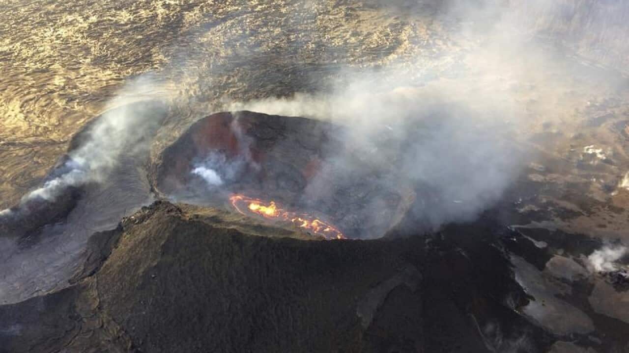 An aerial photo of Hawaii's Kilauea volcano.
