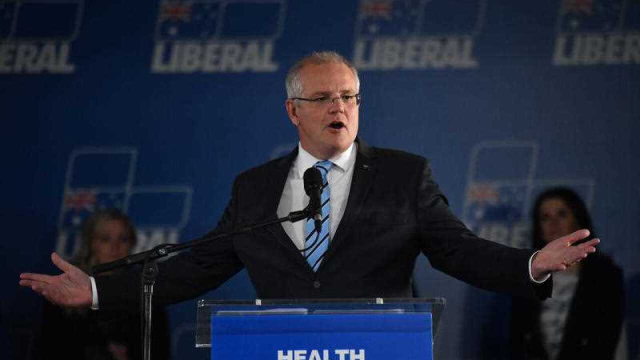 Liberal leader Scott Morrison speaks at a campaign rally in Launceston in Tasmania, 2019.