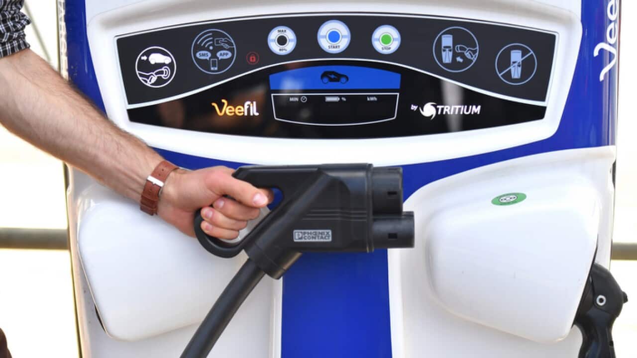 The Actewagl Electric Car Charging Station in Canberra, Monday, April 1, 2019. (AAP Image/Mick Tsikas) NO ARCHIVING