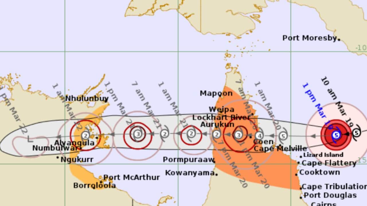 A map showing the path of the cyclone.