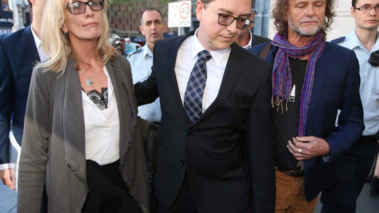 The partner (C) and parents of Lindt Cafe siege victim Tori Johnson