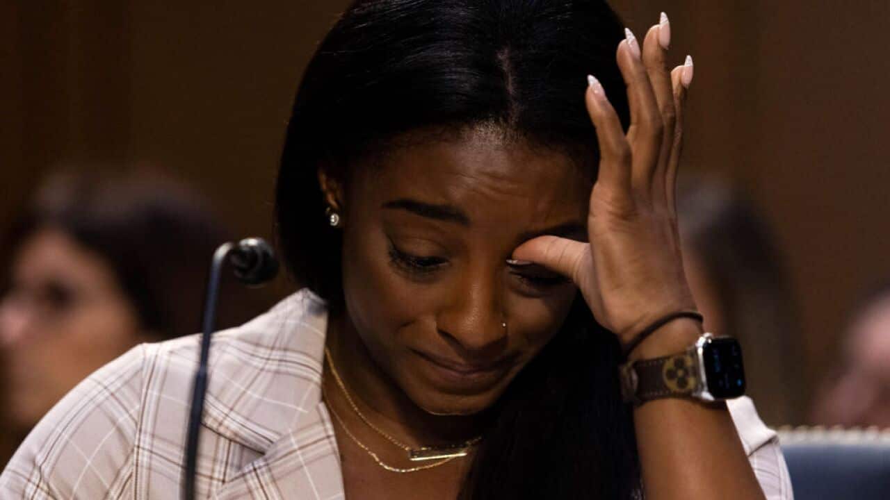United States Olympic gymnast Simone Biles testifies during a Senate Judiciary hearing about the Inspector General's report on the FBI's handling of the Larry Nassar investigation.