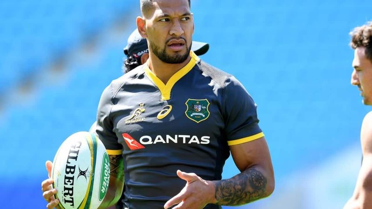 Israel Folau looks on during the Australian Wallabies captains run.