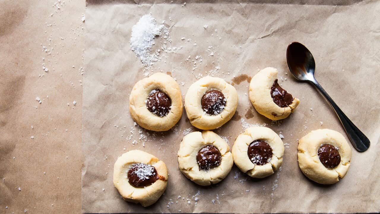 Salted chocolate thumbprint cookies