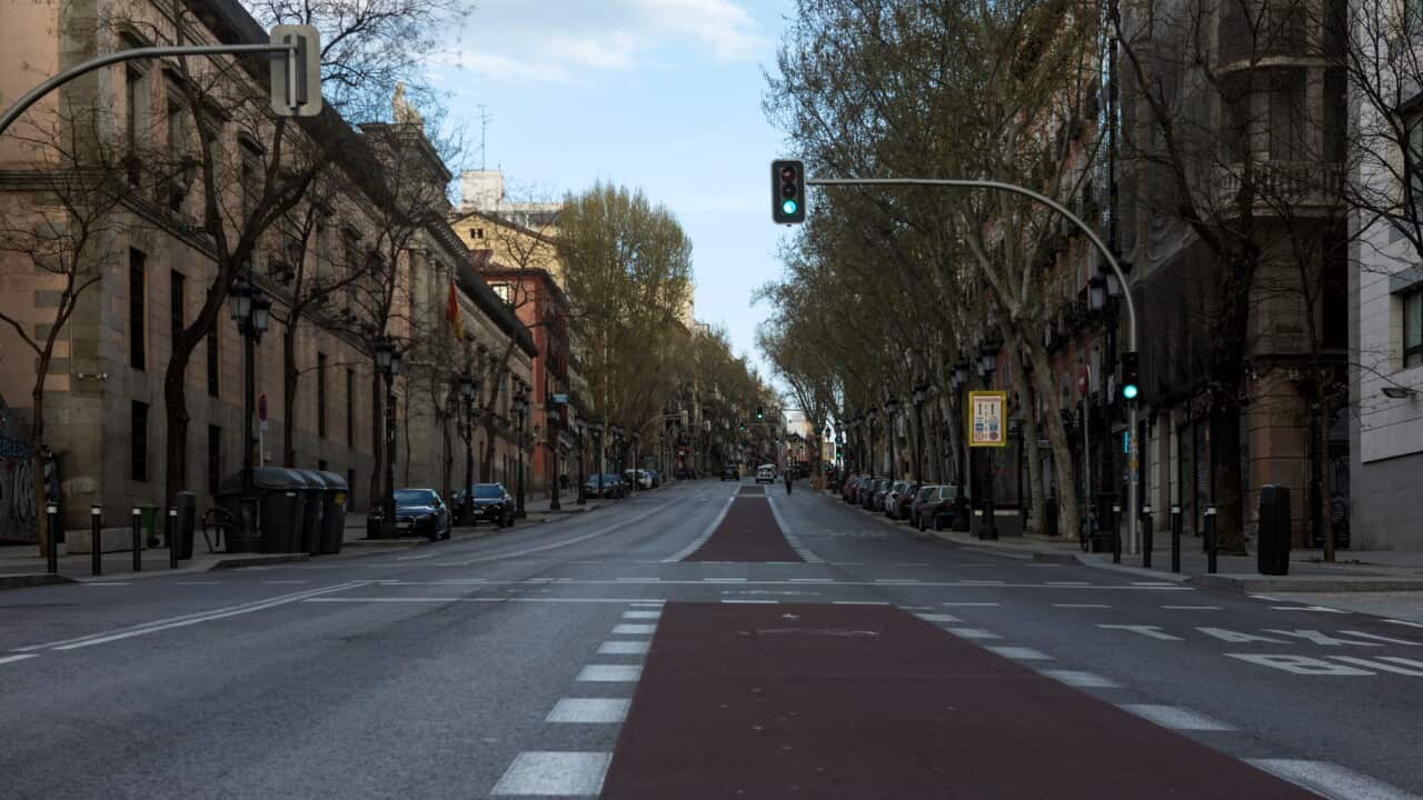 Empty streets in Madrid, Spain, due to the coronavirus state of emergency