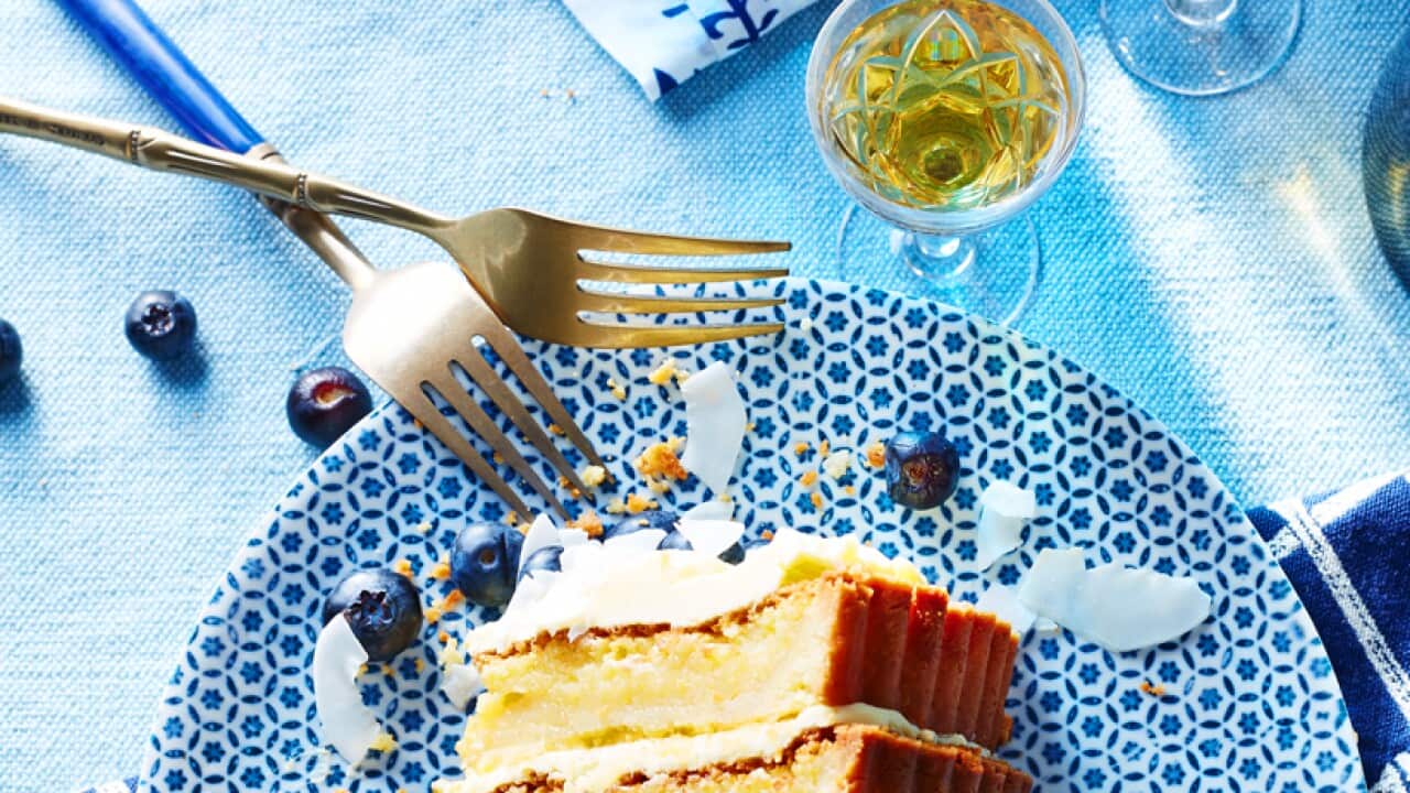 Blueberry, coconut and lemon stack pie