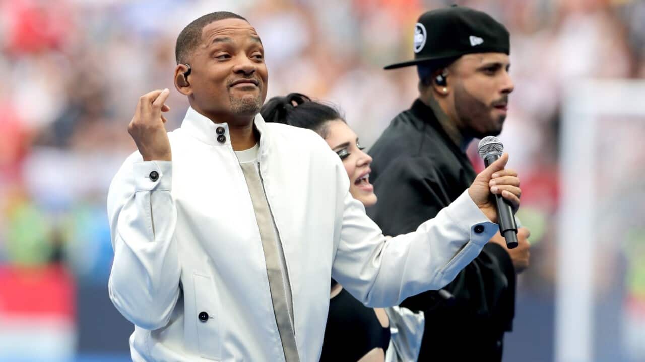 Will Smith performs at the closing ceremony during the FIFA World Cup Final at the Luzhniki Stadium, Moscow.
