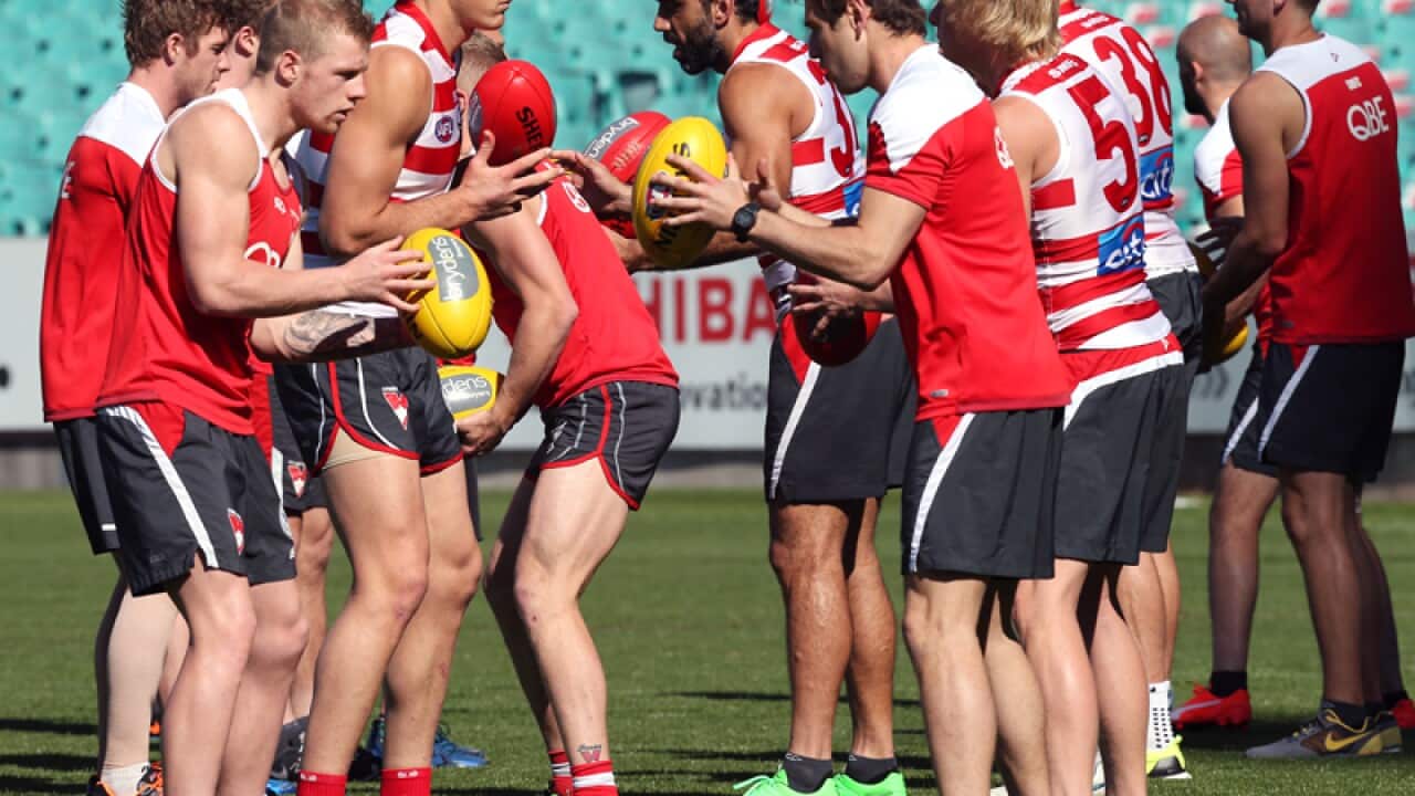 Sydney Swans players during a training session at the SCG
