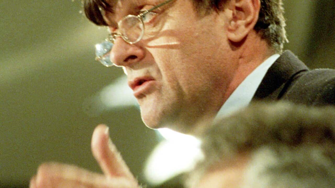 Phillip Toyne one of the original architects of Landcare speaking on the 'Decade of Landcare' at the National Press Club in Canberra today.(AAP Photo/Alan Porritt).
