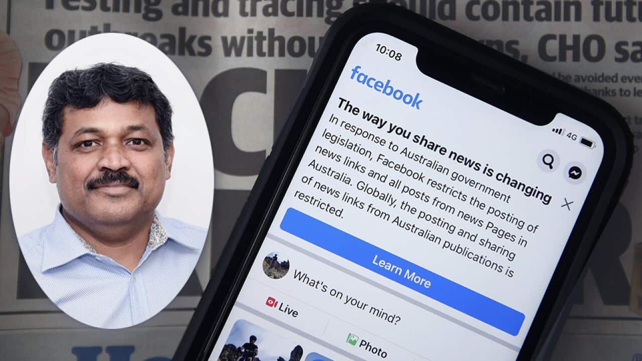 Facebook message to Australians (Getty Images); inset: Prof Ampalavanapillai Nirmalathas