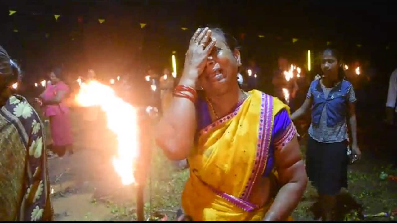 A woman weeping