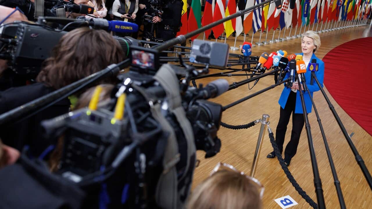 European Commission President Ursula von der Leyen arrives for a European council summit in Brussels.