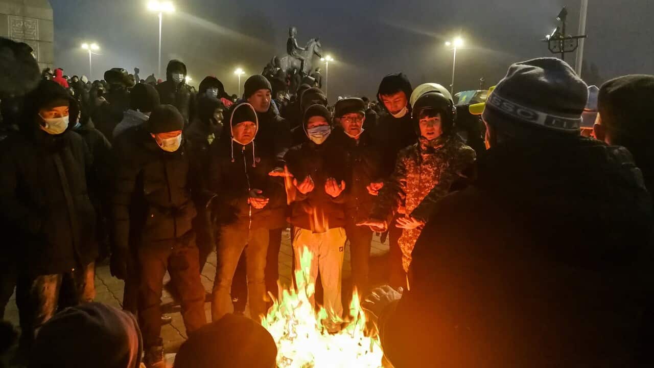 People take part in a rally in Almaty, Kazakhstan