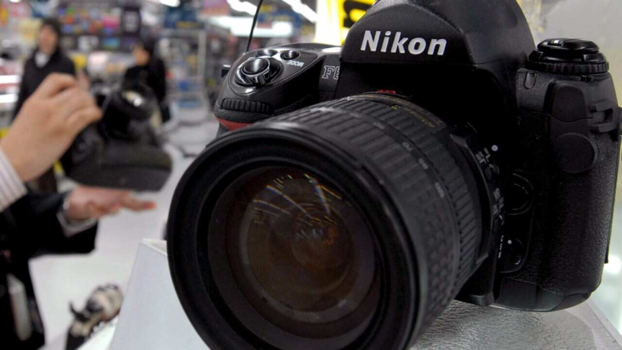 A Nikon camera on display