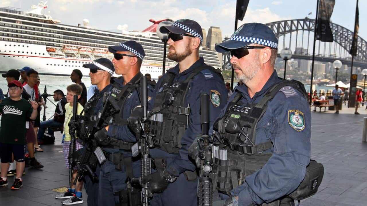 NSW Police show off to the media the Public Order and Riot Squad equipped with M4 Carbine guns
