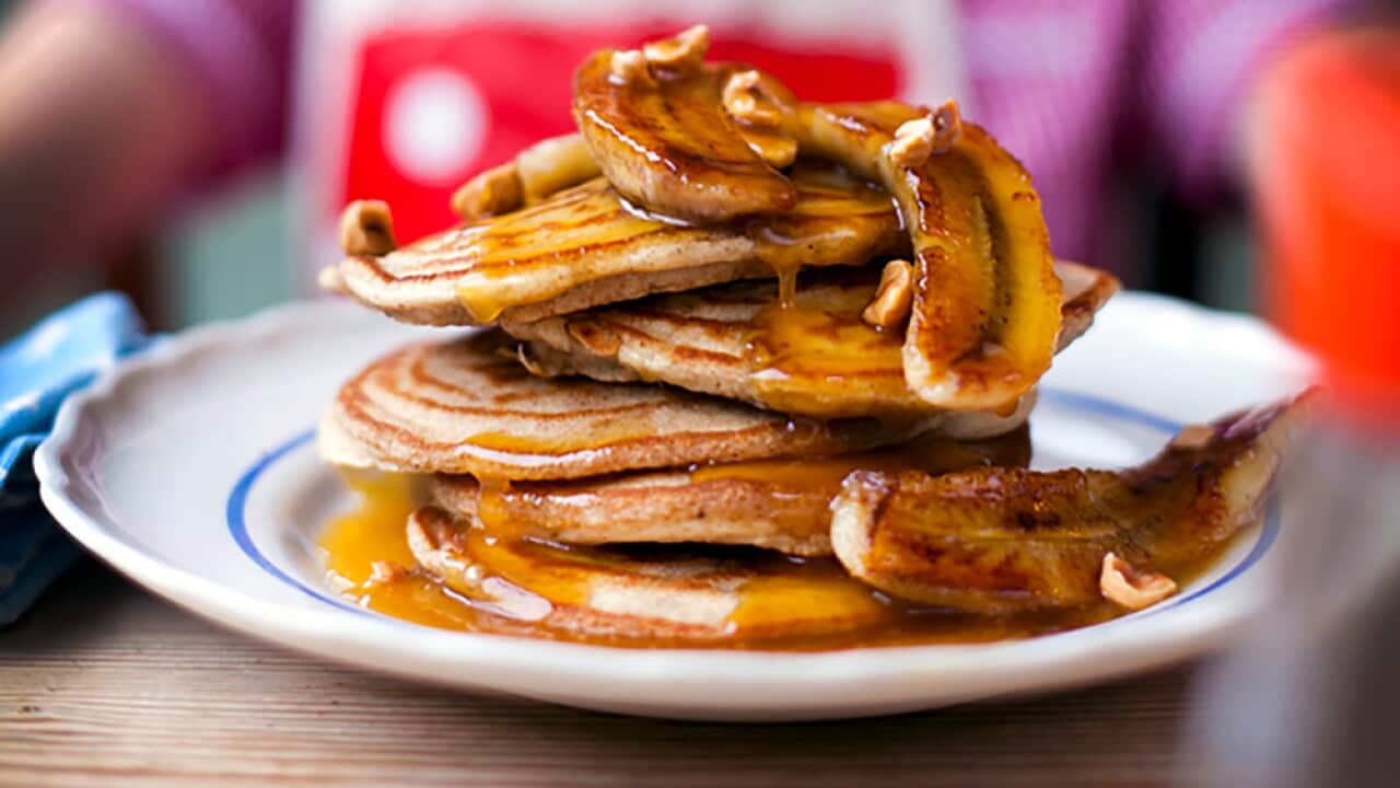 Caramelised banana pancakes