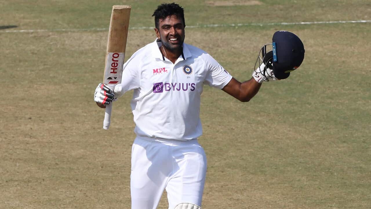 Ravichandran Ashwin of India celebrates after scoring a hundred during day three of the second PayTM test match at the MA Chidambaram Stadium, ChennaiPicture by BCCI/Supplied by Focus Images/Sipa USA 15/02/2021