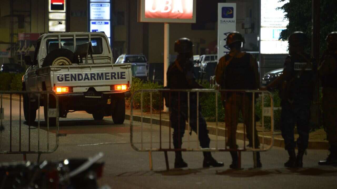 A file photo of Burkina Faso gendarmes and army forces patrolling the streets in the capital Ouagadougou.