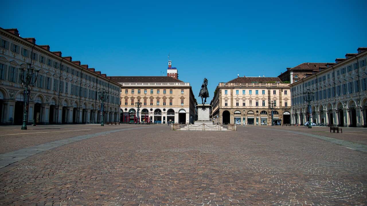 Piazza San Carlo in a deserted Turin