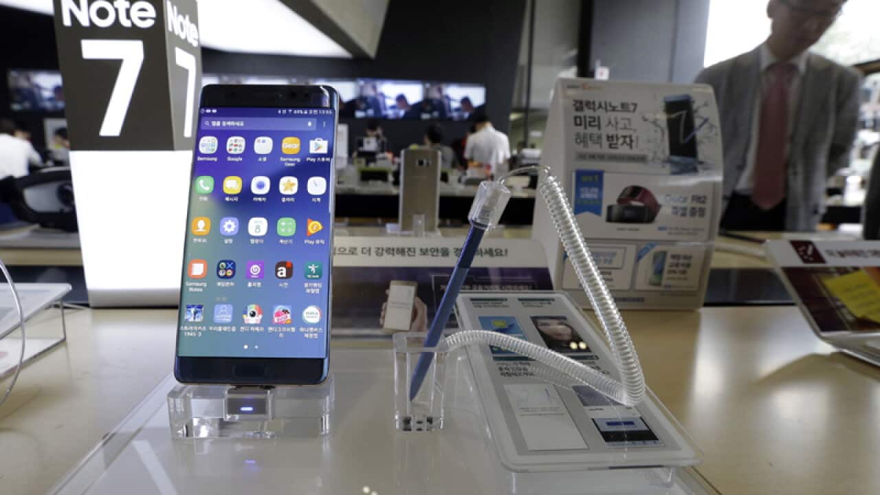 Samsung Electronics' Galaxy Note 7 smartphone is displayed