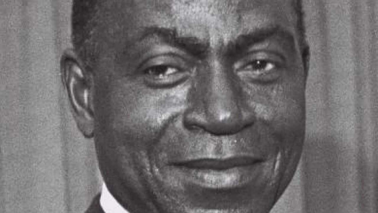 PRES. HOUPHOUET BOIGNY, IVORY COAST, WITH P.M. DAVID BEN GURION AND MIN. GOLDA MEIR AFTER GRANTING THEM IVORY COAST DECORATIONS, AT THE PM'S RESIDENCE, JERUSALEM.