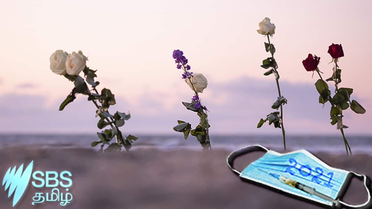 Funeral flower, lonely white and red rose flower at the beach, water background with copy space, burial at sea. Empty place for a text. Funeral symbol and Condolence card concept. Selective focus