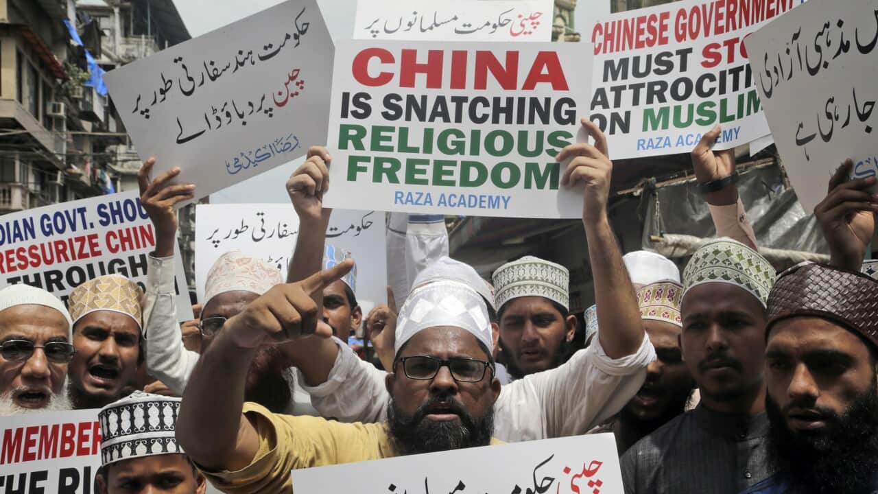 Muslims protest the Chinese government’s detention of Uighur people in what it calls vocational training centres.