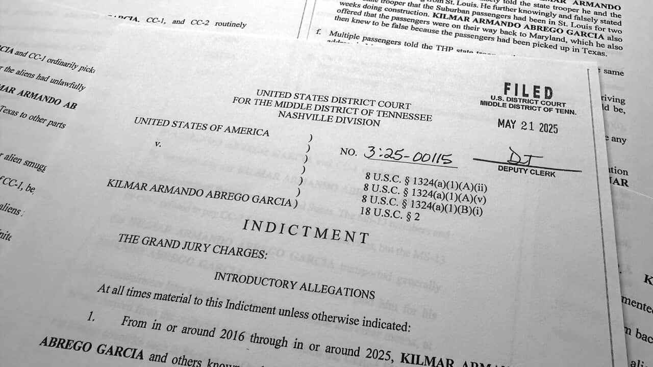 The indictment of Kilmar Abrego Garcia that charges him with transporting people who were in the United States illegally.