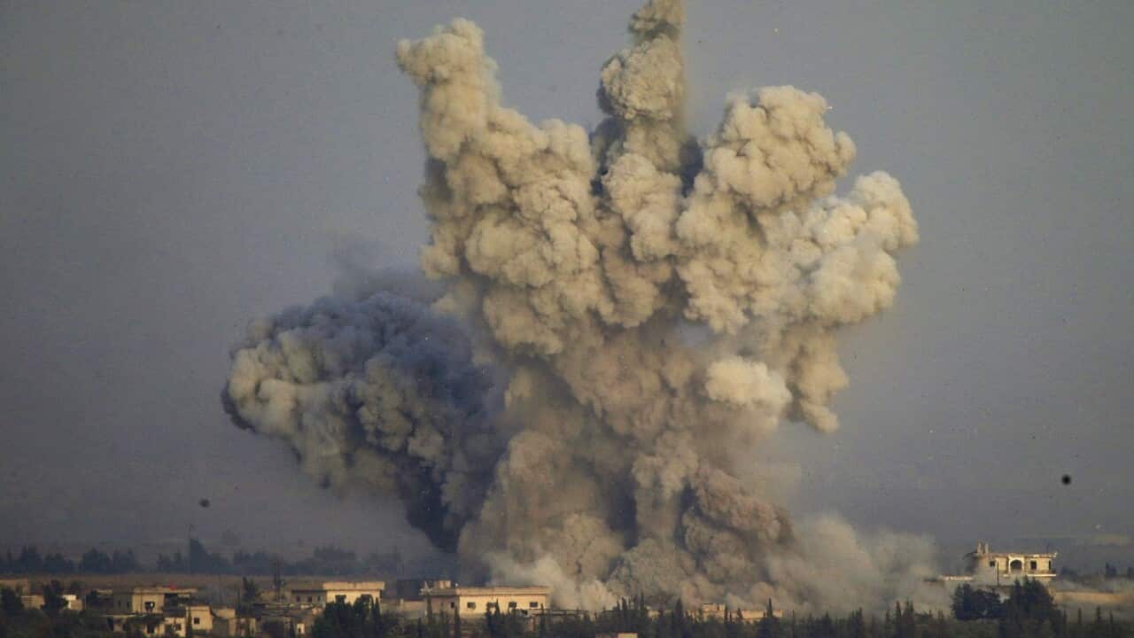 Explosions as seen from the Israeli-controlled Golan Heights last week.
