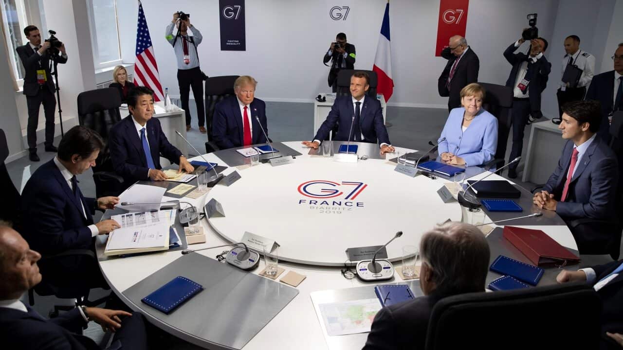 World leaders at the G7 summit at Casino in Biarritz, France, 26 August 2019.